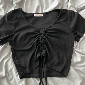 black drawstring crop top